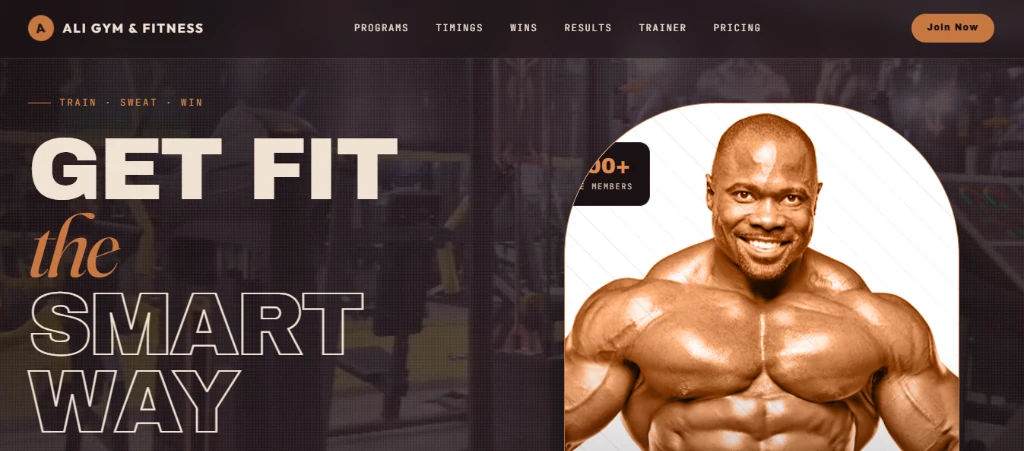 Ali Gym & Fitness Club: athletic membership platform website preview